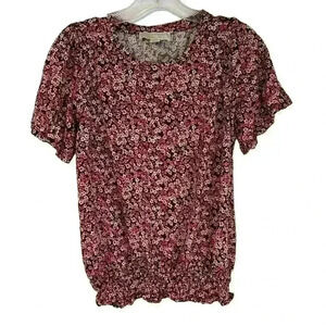 Michael Kors Women's Floral Print Blouse S Multicolor Ruffle Peplum Top